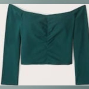 Abercrombie long sleeve cinched front off the shoulder top, size Large, green